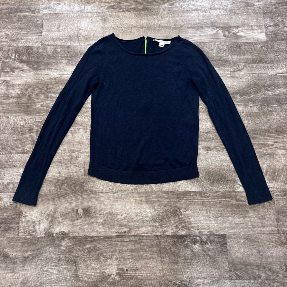 Diane Von Furstenberg Silk Cashmere Knitted Back Zip Sweater Navy Blue Womens M